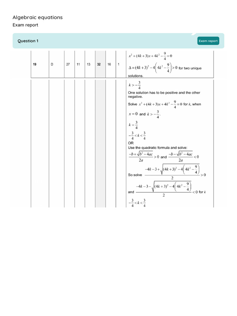Algebraic Equations Questions With Exam-Report | PDF