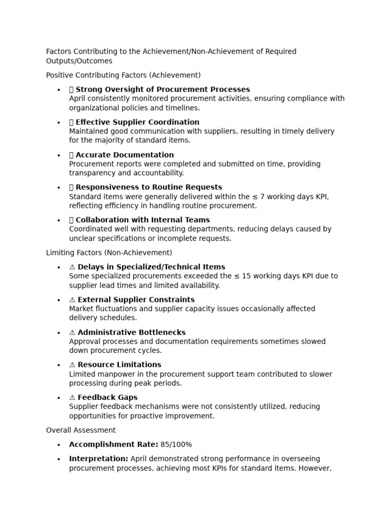 Factors Contributing To The Achievement | PDF | Procurement ...