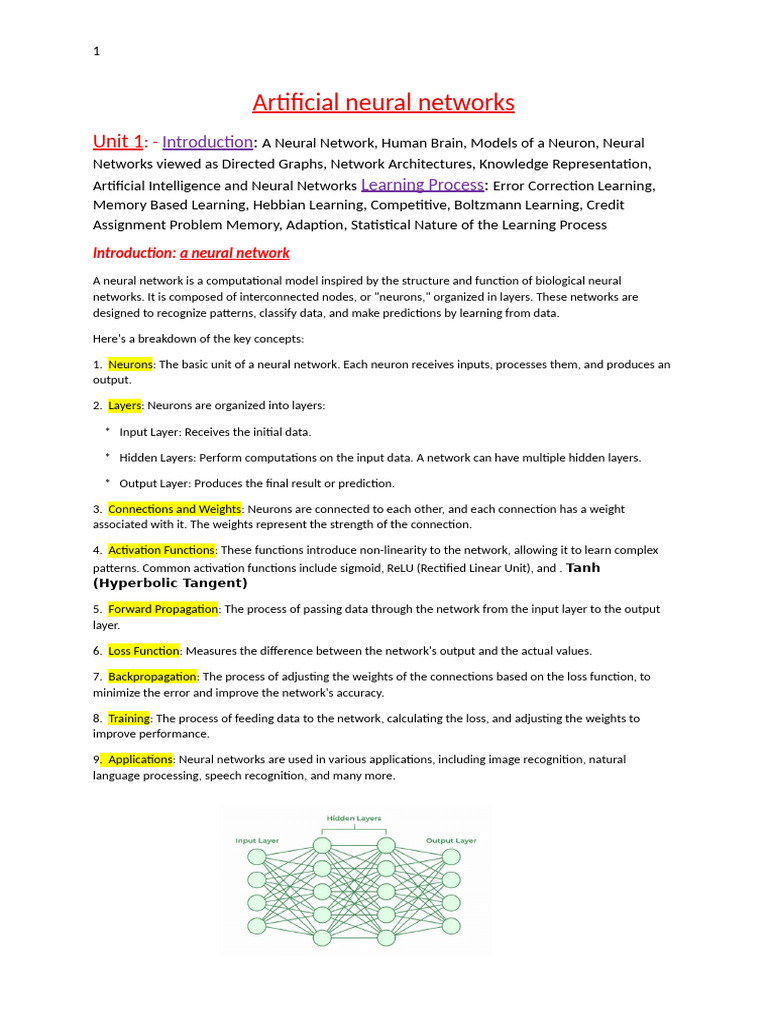 Artificial Neural Networks Unit 1 | PDF | Synapse | Artificial Intelligence