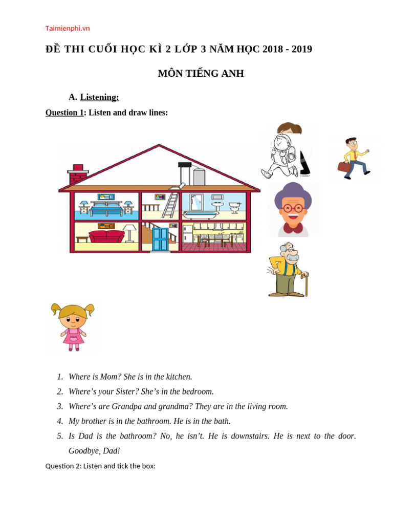 De Thi Hoc Ki 2 Mon Tieng Anh Lop 3 de 1 | PDF