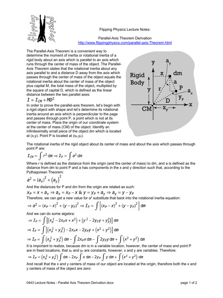 0443 Lecture Notes - Parallel Axis Theorem Derivation | PDF | Rotation ...