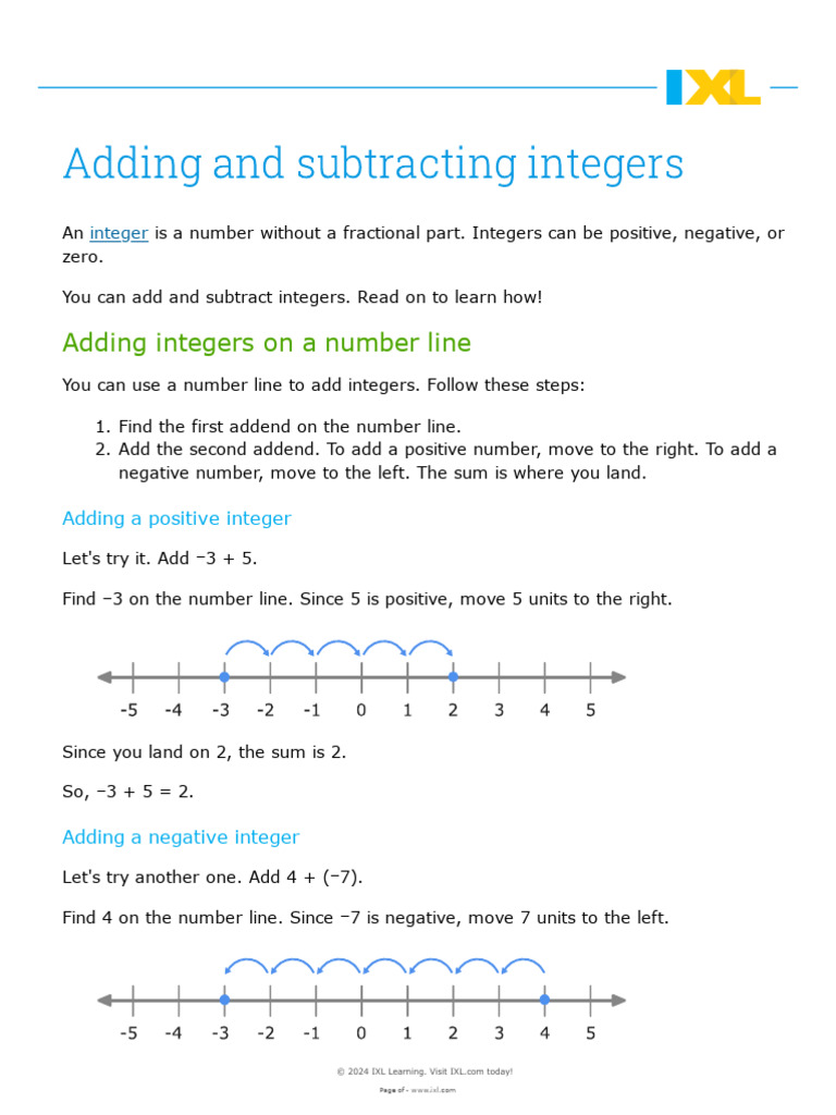 Adding and Subtracting Integers | PDF | Numbers | Integer