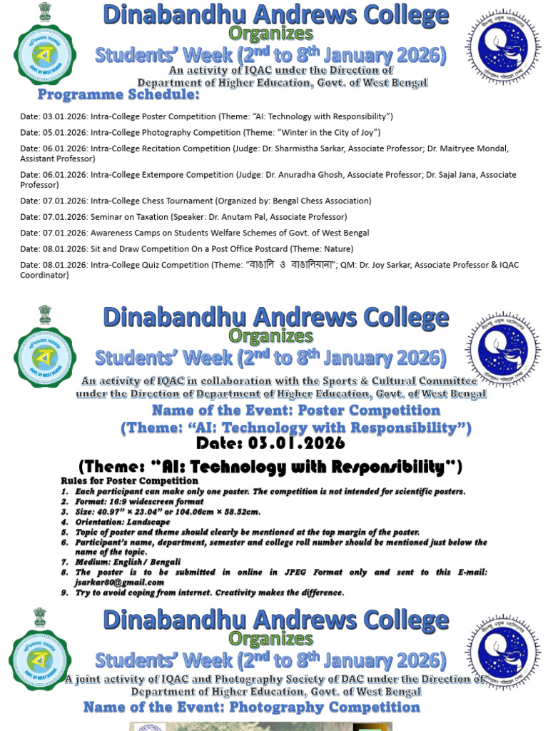 Programme Schedule For Students' Week Celebration 2026 | PDF