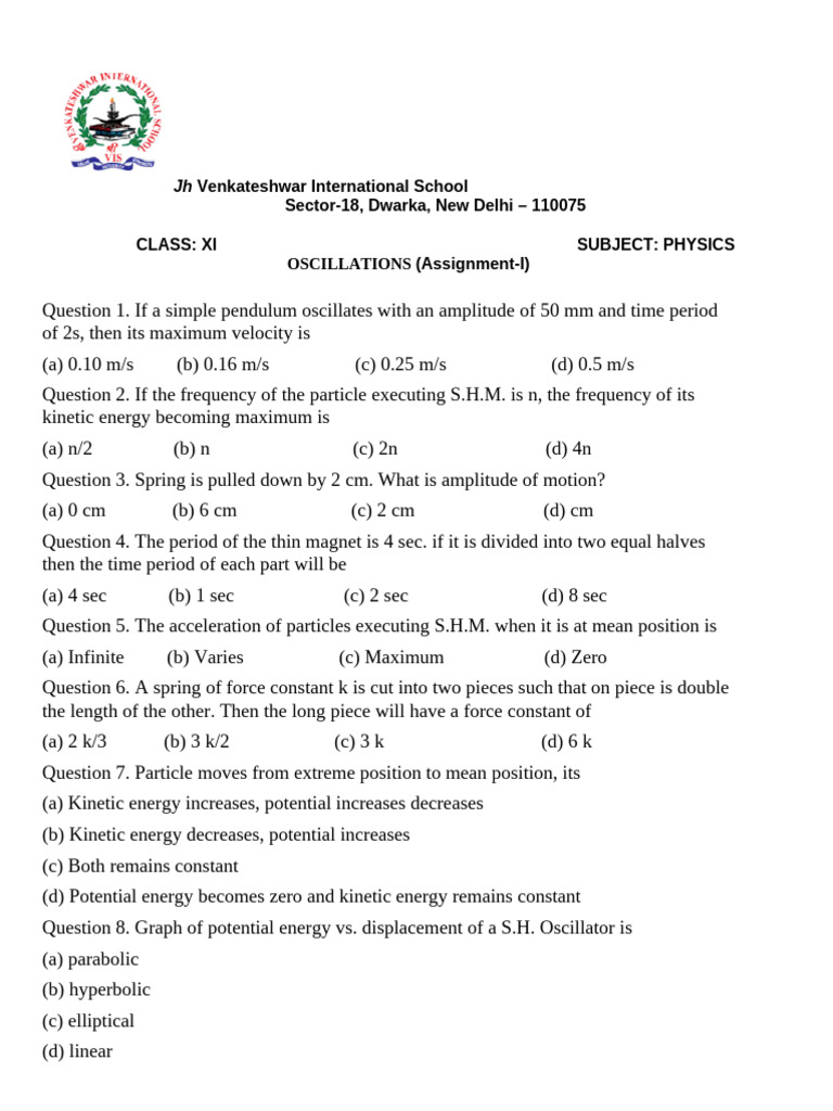 Oscillations- Assignment I | PDF | Oscillation | Pendulum