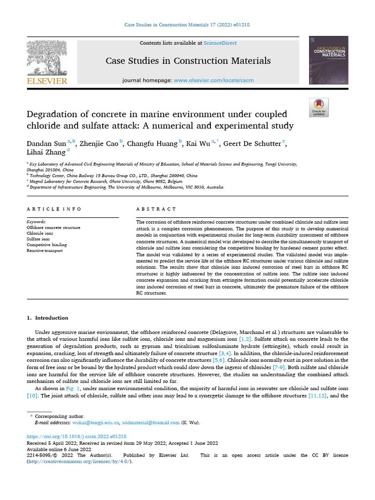 Degradation of Concrete in Marine Environment Under Coupled Chloride ...