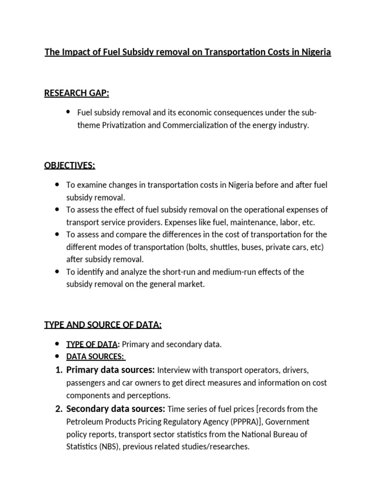 The Impact of Fuel Subsidy Removal on Transportation Costs in Nigeria | PDF