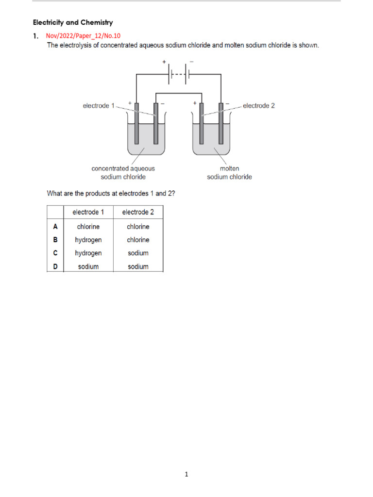 2022N Electricity and Chemistry IGCSE Chem 0620 | PDF | Chemical ...