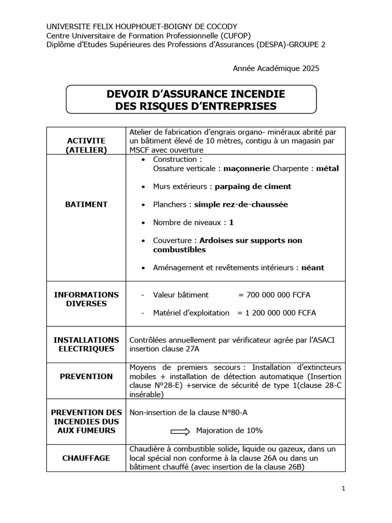 Devoir Assurance Incendie 2 Groupe 2 | PDF | Assurance