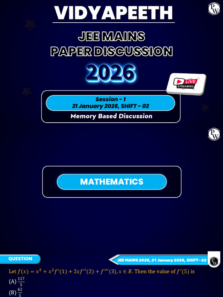 JEE Mains 2026 21-01-2026 Shift-2 Mathematics | PDF | Mathematical ...