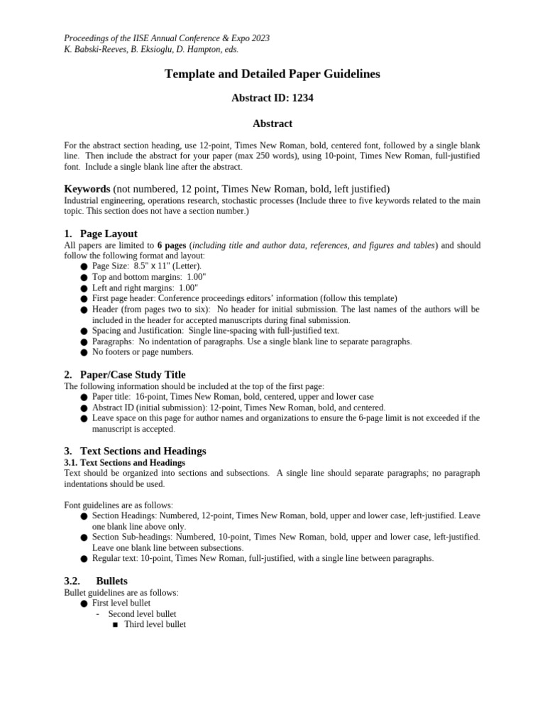 2023 IISE Paper Template Guidelines | PDF | Page Layout | Paragraph