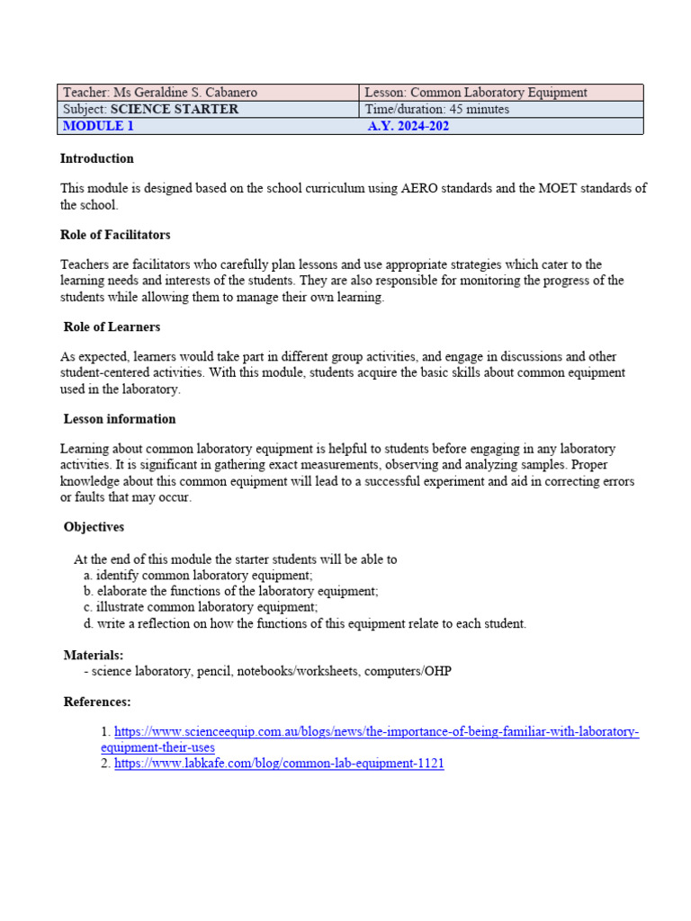 5 - Module 1 - Common Laboratory Equipment - BÀI TẬP | PDF | Glasses ...