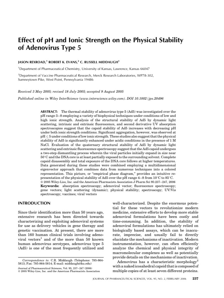 Effect of PH and Ionic Strength On The Physical Stability of Adenovirus ...