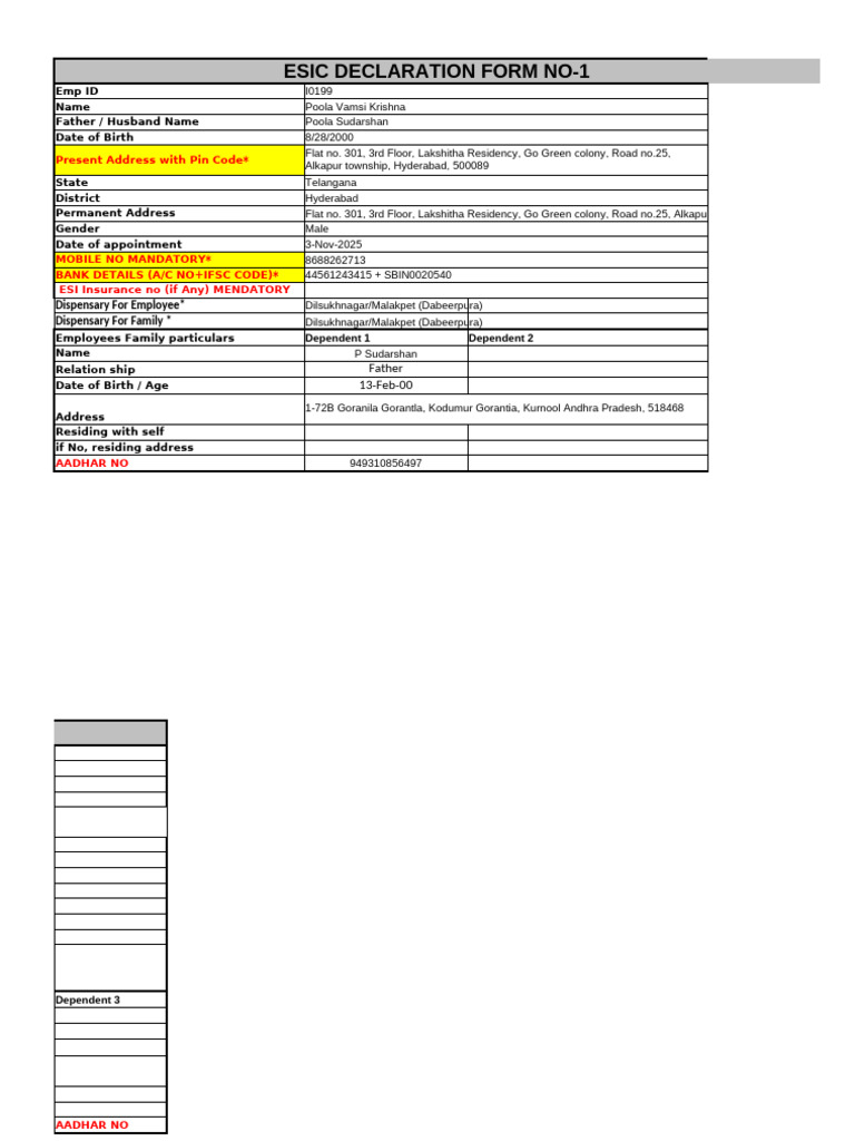 Esic Format For Employee 6 | PDF