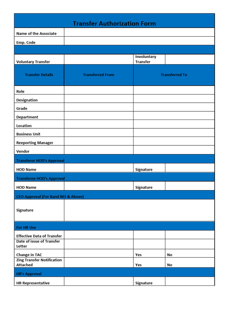 Transfer Authorization Form | PDF
