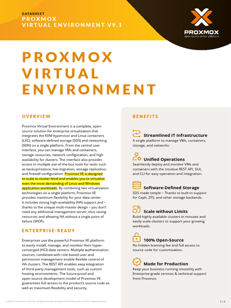Data Sheet Proxmox Virtual Environment | PDF | Computer Cluster ...
