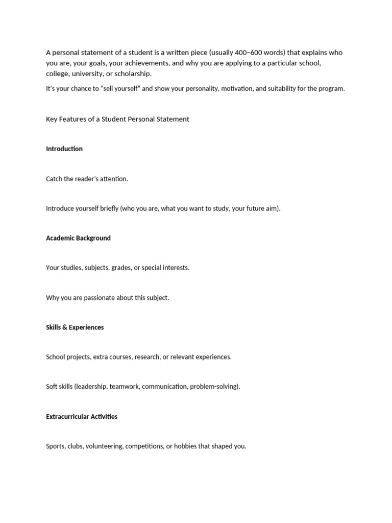 A Personal Statement of A Student Is A Written Piece | PDF | English ...