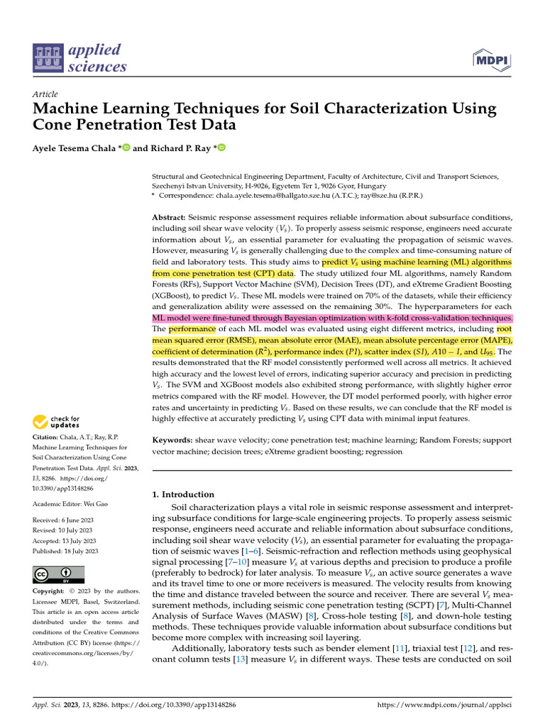 Machine Learning Techniques For Soil Characterization Using Cone ...