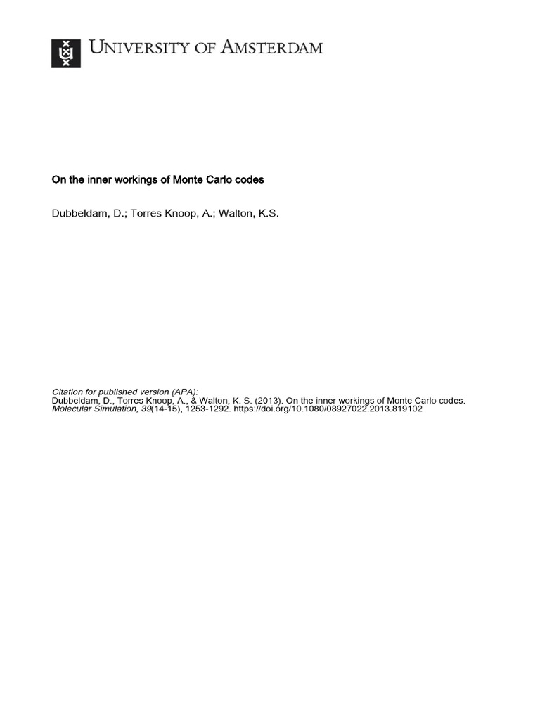 On The Inner Workings of Monte Carlo Codes | PDF | Force Field ...