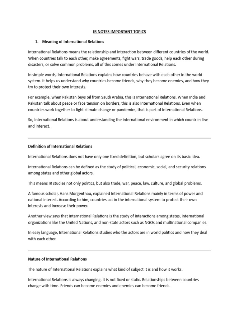 International Relations Notes For Final Exam | PDF | International ...