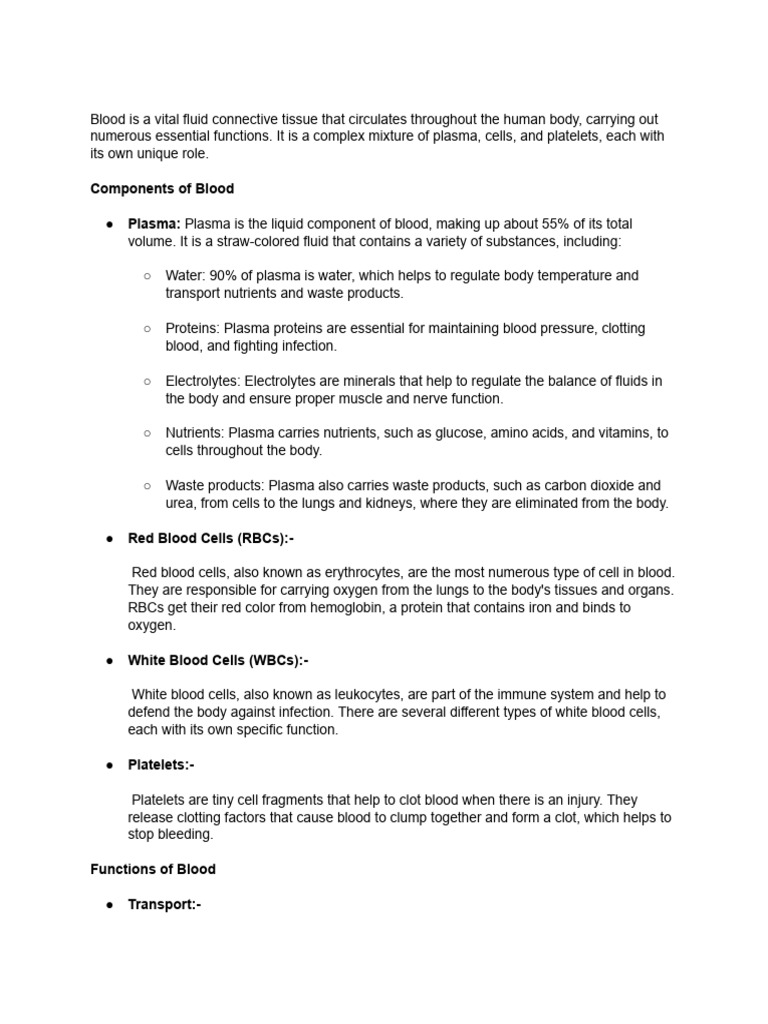 Full Notes On Human Blood | PDF | Blood | Blood Type