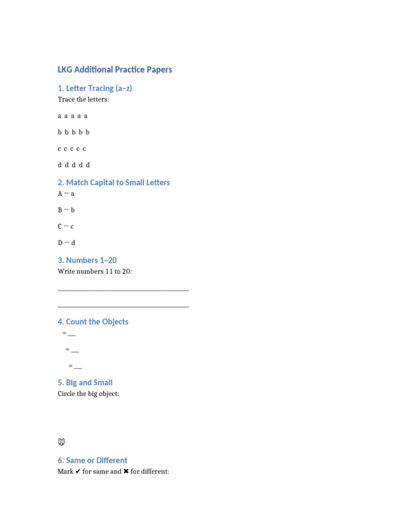 LKG Additional Practice Papers | PDF