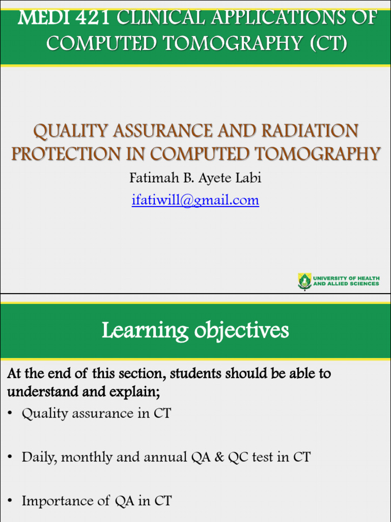 Lecture 14 QA & Radiation Protection | PDF | Ct Scan | Quality Assurance