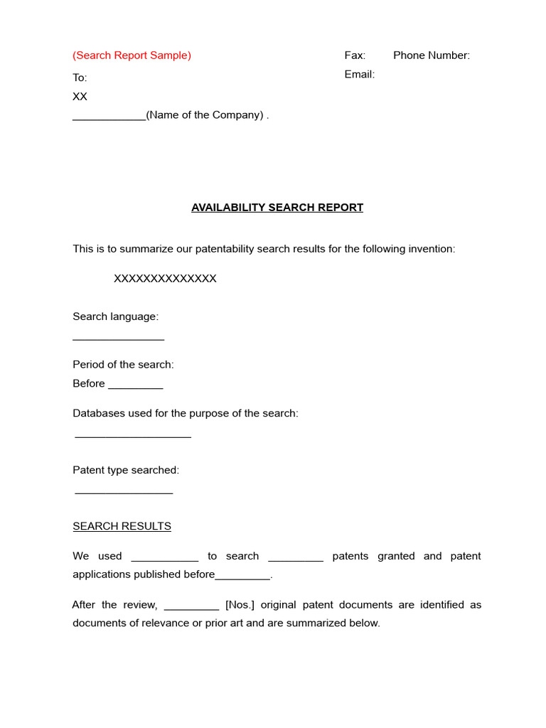 Template - Availability Search Report | PDF | Prior Art | Monopoly ...