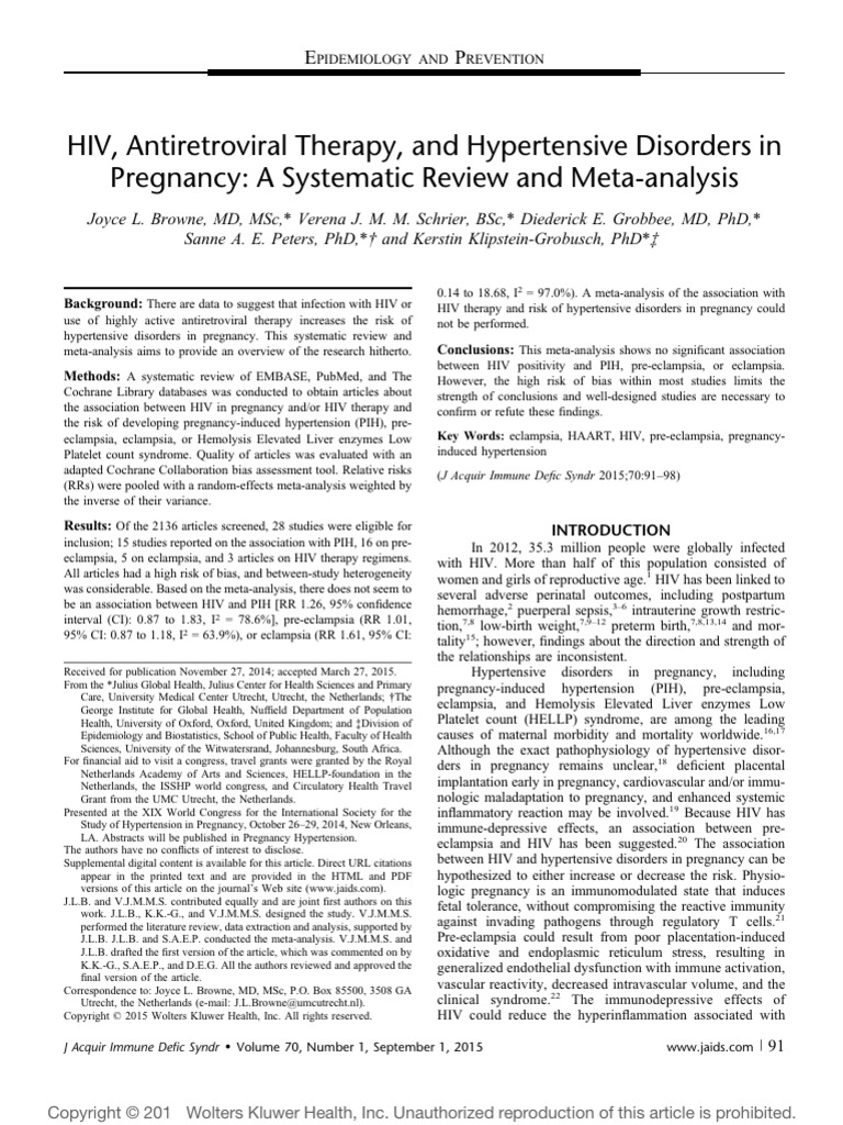 HIV Antiretroviral Therapy and Hypertensive Disord | PDF | Management ...