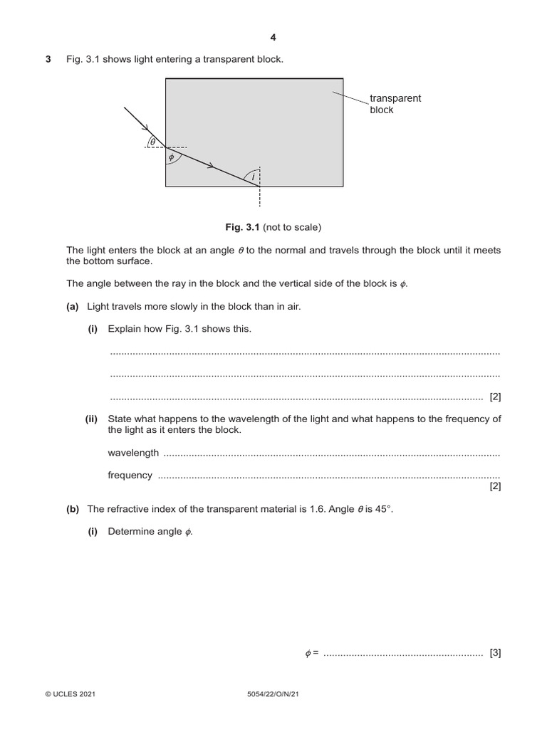 O Level, Physics, 5054_22, Paper 2, Theory, Oct_Nov 2021 | PDF | Light ...
