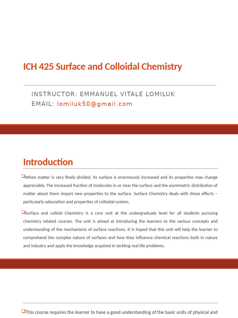 Surface and Colloidal Chemistry | PDF | Adsorption | Surface Science