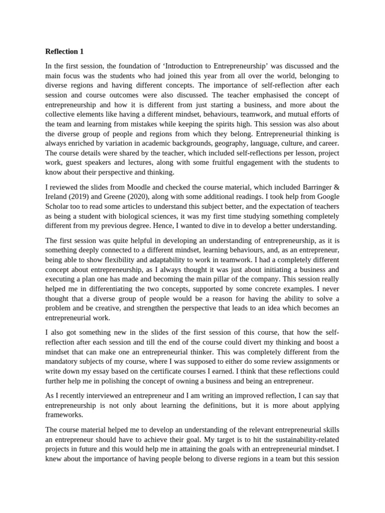Improved Reflection of Session 1 | PDF | Entrepreneurship | Mindset