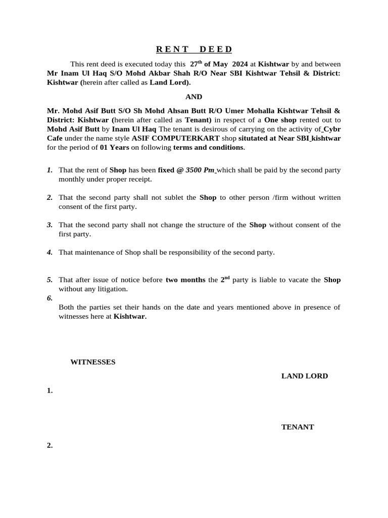 4. Rent Deed (Notary) Shop | PDF