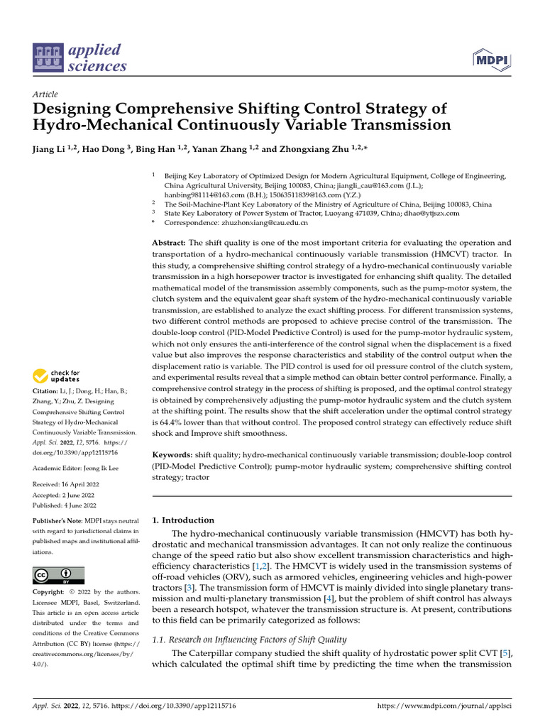 Designing Comprehensive Shifting Control Strategy of Hydro-Mechanical ...
