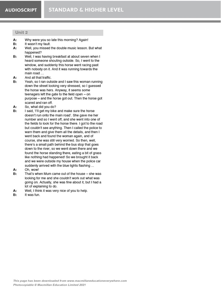 B1 U2 Test Audioscript | PDF