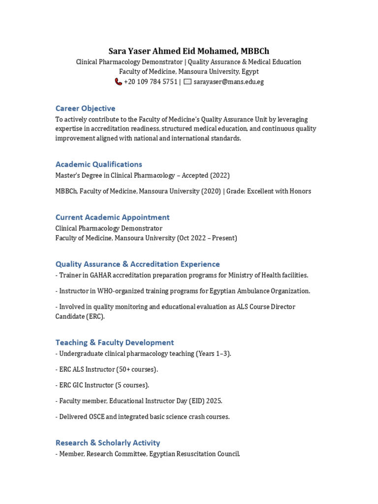 Sara Yaser Professional CV | PDF