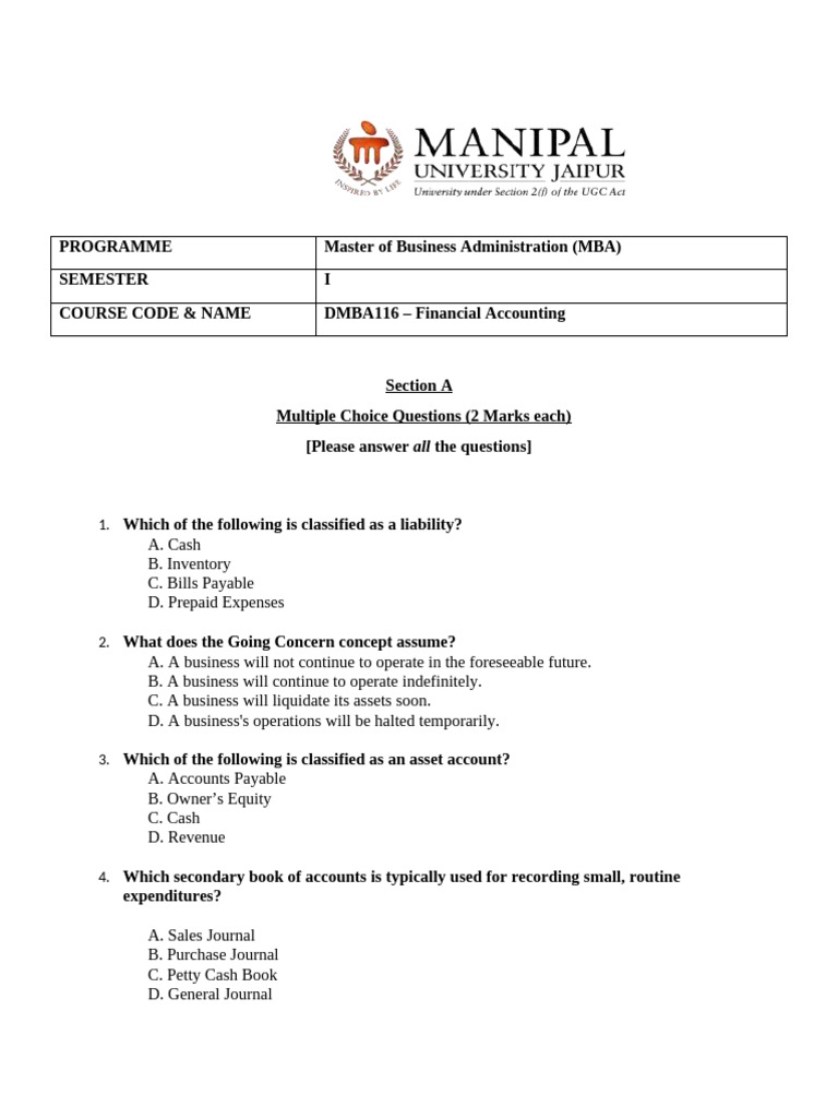 MQP Fma Dmba-116 | PDF | Financial Accounting | Debits And Credits
