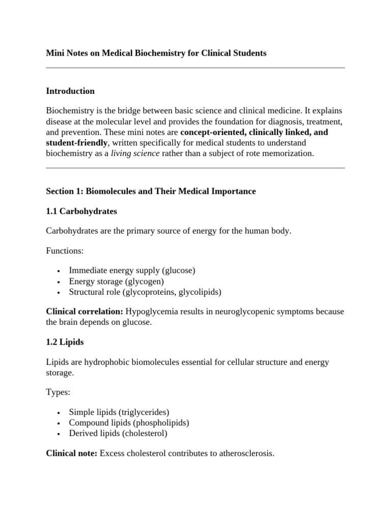 Mini Notes On Medical Biochemistry For Clinical Students | PDF ...