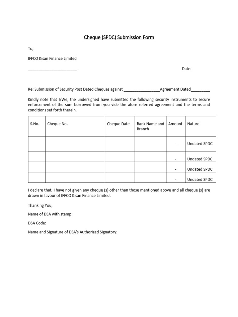 SPDC (Cheque) Submission Form | PDF