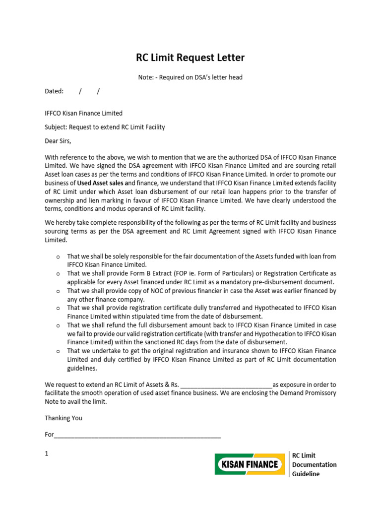 RC Limit Request Letter | PDF | Private Law