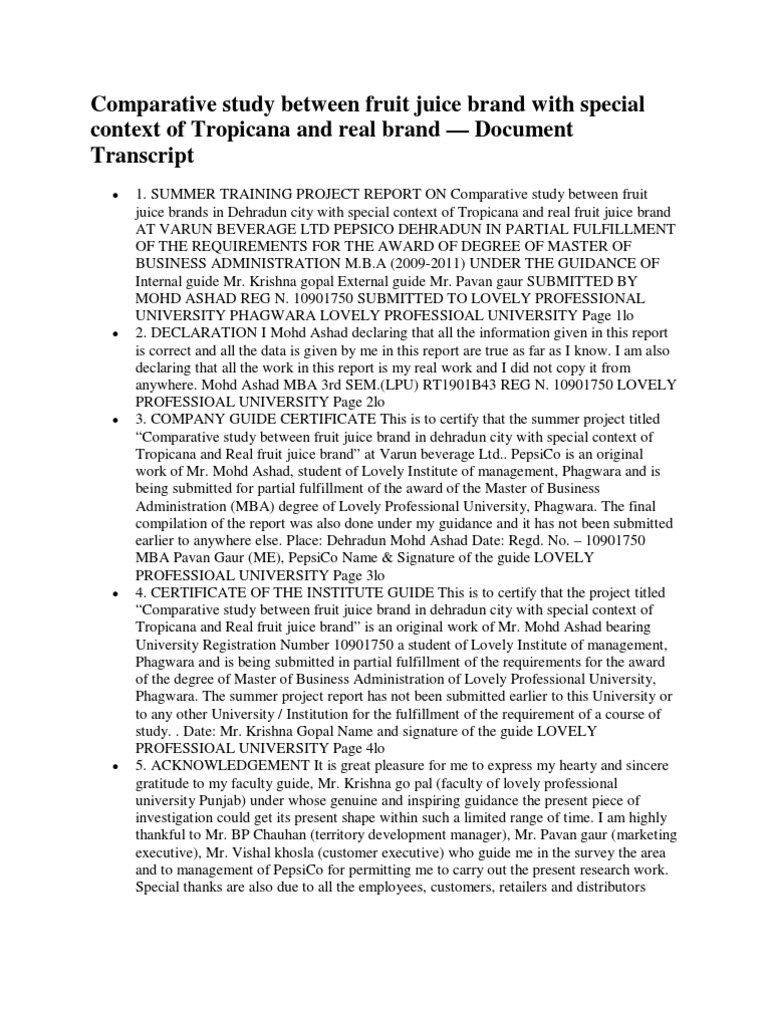 MBA Study: Tropicana vs. Real Juice | PDF | Pepsi Co | Juice