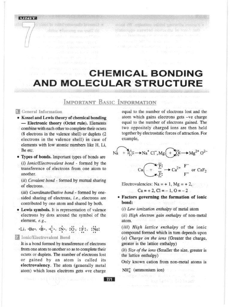 7.chemical Bonding and Moleculer Structure | PDF | Chemical Bond ...