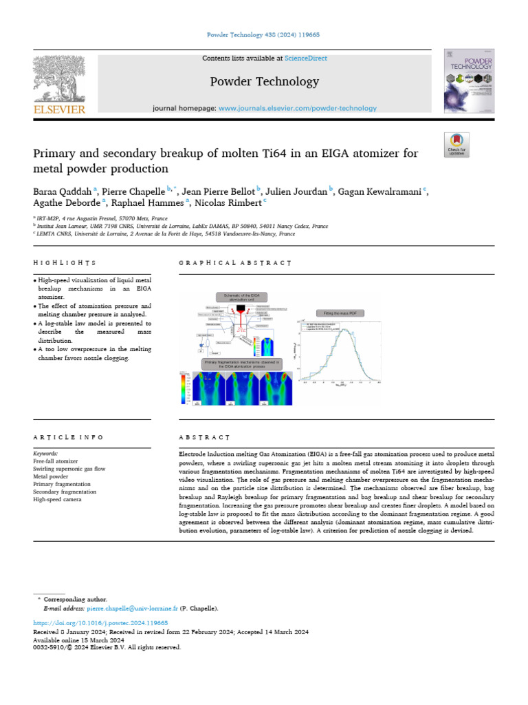 Primary and Secondary Breakup of Molten Ti64 in An EIGA Atomizer | PDF ...