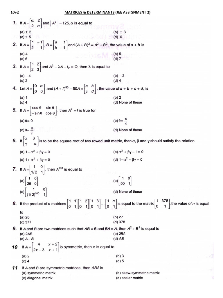 Matrices & Determinants (JEE Assignment 2) | PDF