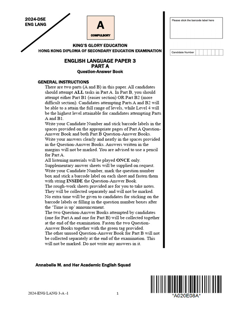 Paper 3A - QnA Book (British Friend Trevor in Hong Kong) | PDF
