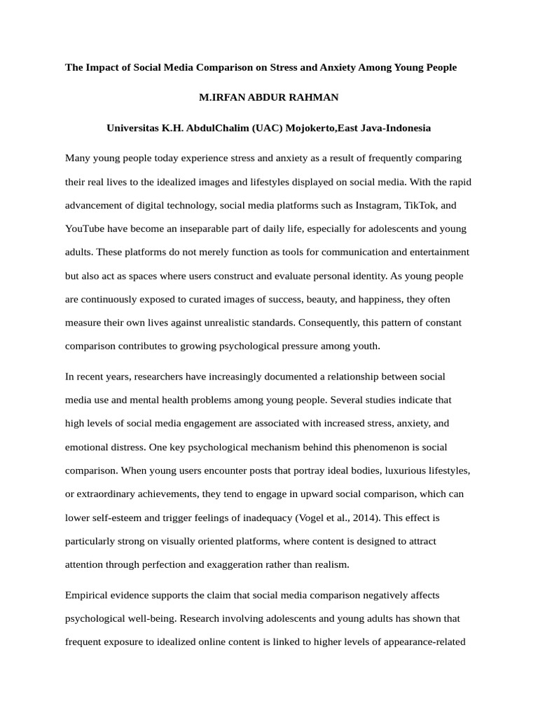 The Impact of Social Media Comparison On Stress and Anxiety Among Young ...