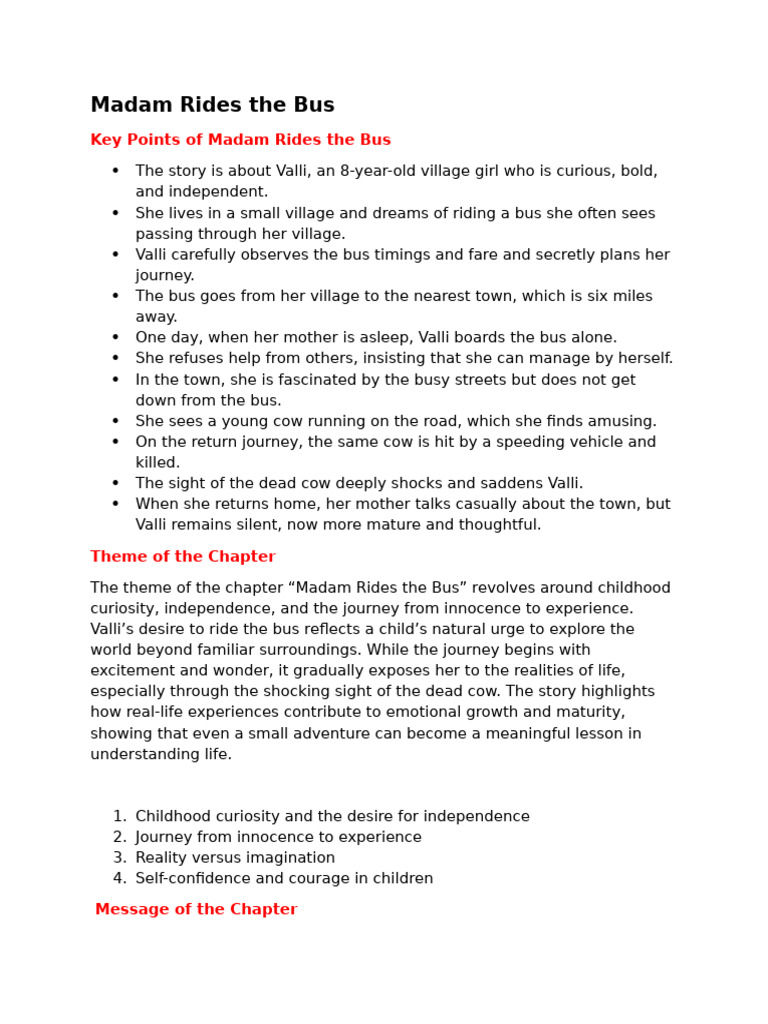 Chapter Madam Rides the Bus Notes | PDF | Curiosity | Psychological ...