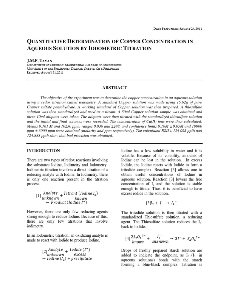 FR 2 Quantitative Determination of Copper Concentration in Aqueous
