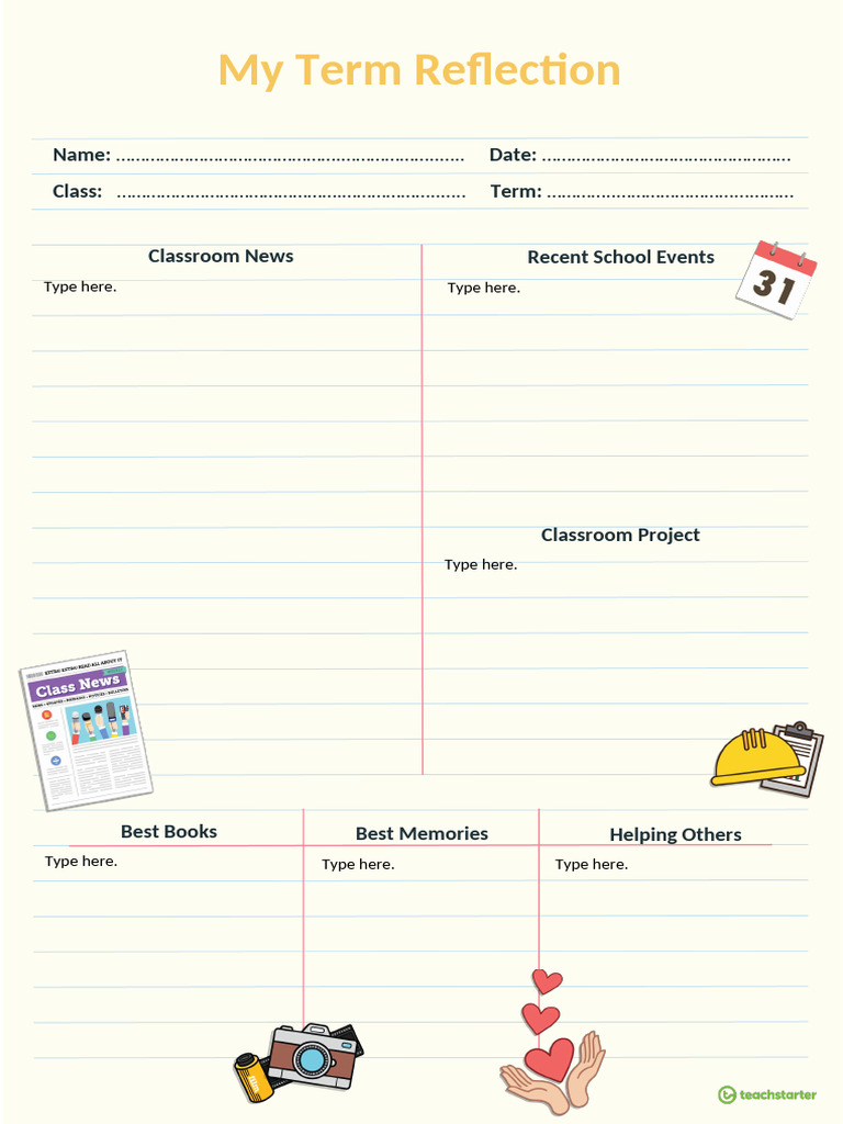 My Term Reflection Writing Template Edit Able Colour | PDF