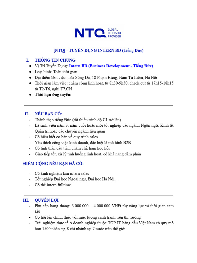 NTQ - JD Intern BD (Tiếng Đức) | PDF