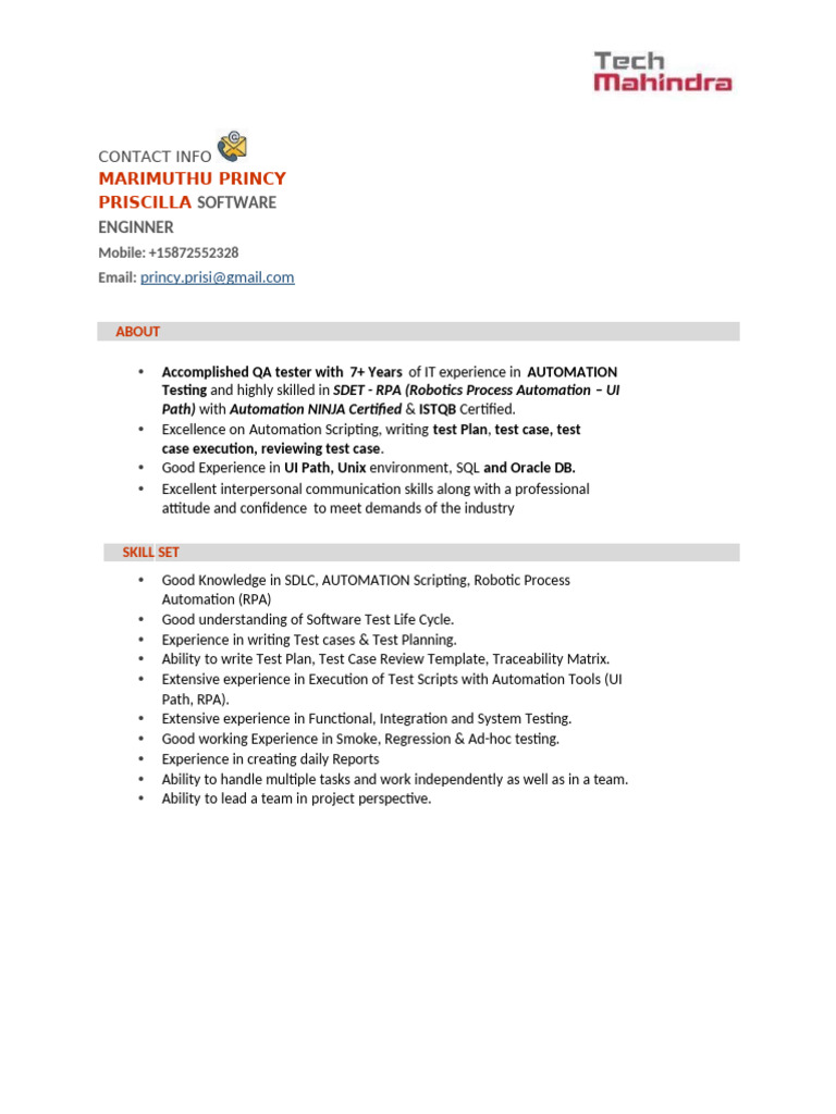 Princy Full RESUME-2 | PDF | Software Testing | Scripting Language